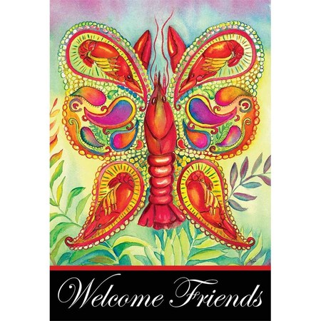 Welcome Friends Crawfish Butterfly Flag Large